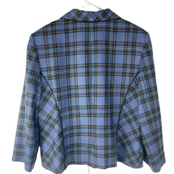 Vintage Pendleton Blue Plaid Virgin Wool Dainty Feminine Cropped Blazer Size 14 - Picture 2 of 8